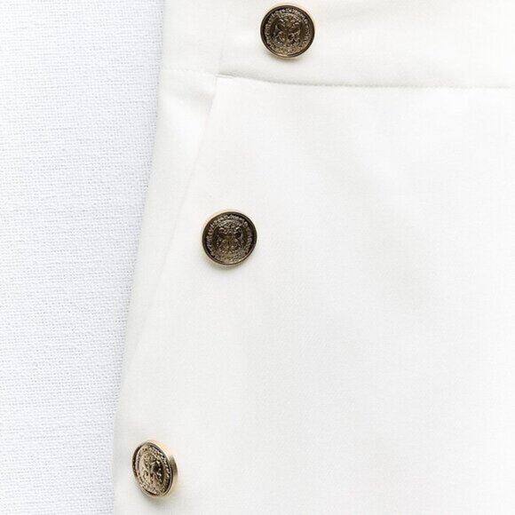 NEW Zara Women's BUTTONED STRAIGHT LEG PANTS White - Picture 9 of 11